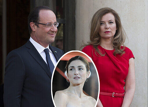 Ein Mann zwischen zwei Frauen - und vielen Fronten: Francois Hollande mit seiner Partnerin Valerie Trierweiler. Mit der Schauspielerin Julie Gayet (kl. Foto) soll er eine Affäre haben.