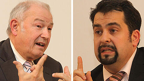 Ein Streitgespräch, das keines war: Bayerns Ex-Ministerpräsident Günther Beckstein (li.) und Aiman Mazyek, der Vorsitzende des Zentralrats der Muslime in Deutschland. Angesichts der Fülle an Themen, emotionaler Zuschauerreaktionen und einer nicht vorhandenen Moderation war an eine ernsthafte Diskussion nicht zu denken.