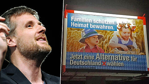 Stein des Anstoßes: Mit Plakaten wie diesem, das in Straubing hängt, wirbt der &bdquo;Deutschland Kurier&ldquo; bayernweit für eine Alternative für Deutschland.