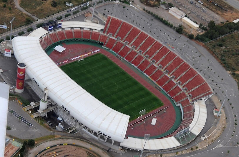 Das Son-Moix-Stadion auf Mallorca. Ein explodierter Generator hat die Stromversorgung lahmgelegt.