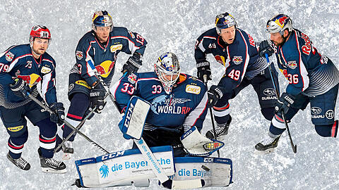 Fünf, die den Unterschied machen können: Stürmer John Mitchell, Kapitän Michael Wolf, Goalie Danny aus den Birken, Stürmer Mark Voakes und Verteidiger Yannic Seidenberg (v.l.).
