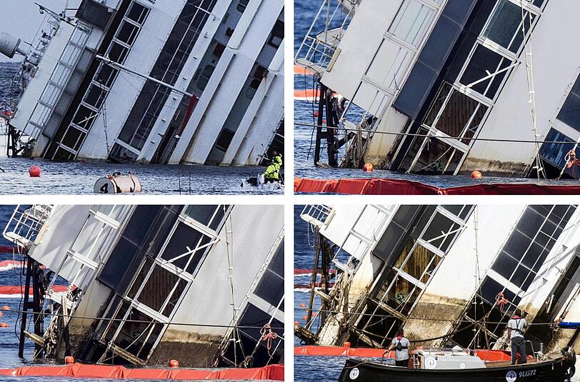 Die aufwendige Bergungsaktion der havarierten "Costa Concordia" ist angelaufen. Ganz langsam richtet sich das Kreuzfahrtschiff auf. Die Bilder von der spektakulären Bergung.