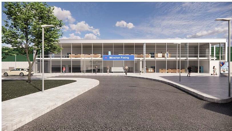 So könnte das neue Pasinger Bahnhofsgebäude einmal ausschauen. Nicht der Haupteingang, sondern der Zugang im Norden. Auch Räder soll man hier voraussichtlich unterstellen können.