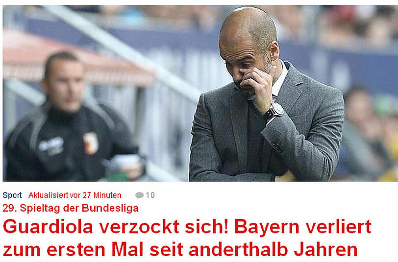 focus.de schreibt: Guardiola verzockt sich! Bayern verliert zum ersten Mal seit anderthalb Jahren