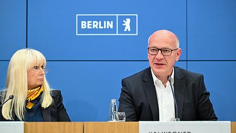 Berlins Regierender B&uuml;rgermeister Kai Wegner (r, CDU) und Innensenatorin Iris Spranger (SPD) halten mehr Investitionen in den Katastrophenschutz f&uuml;r n&ouml;tig.