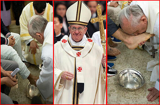 Es ist ein Symbol: Papst Franziskus geht am Gründonnerstag in ein Jugendgefängnis und wäscht zwölf Häftlingen die Füße &ndash; so wie es einst Jesus bei seinen Jüngern tat. Die Botschaft: Ich bin der Papst für die Armen. Die Papst-Bilder vom Gründonnerstag.