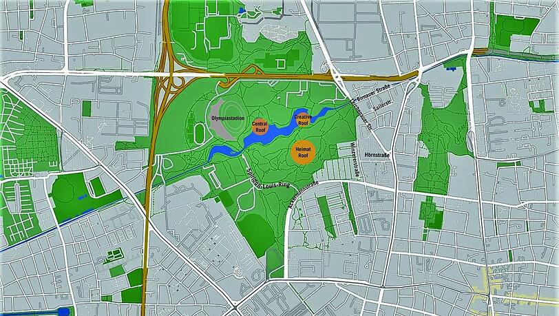 Hier sind die Bühnen im Olympiapark platziert. Hier sind die Bühnen im Olympiapark platziert.