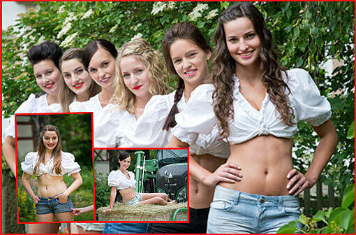 In Dirndlbluse und Jeansshort demonstrieren diese feschen Mädels die Erotik des Landlebens. Beim Pressefototermins für den bayerischen Jungbauernkalender posieren sie auf einem Bauernhof in Meeder-Moggenbrunn - die sexy Bilder!
