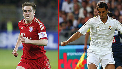 LAHM - ARBELOA: &bdquo;Philipp Lahm ist über jeden Zweifel erhaben, egal auf welcher Abwehrseite. Und Alvaro Arbeloa hinten rechts nur eine Notlösung, da Real Sergio Ramos in der Mitte braucht. Arbeloa hat kein Weltformat wie Lahm. Klarer Punkt für Lahm.&ldquo; Stand: 1:1