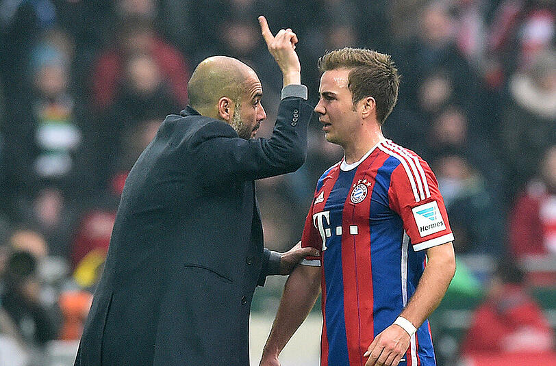 Ottmar Hitzfeld über die Beziehung zwischen Trainer Pep Guardiola (l.) und Mario Götze: "Götze hat das Vertrauen von Pep Guardiola nicht immer bekommen."
