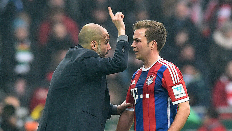 Ottmar Hitzfeld über die Beziehung zwischen Trainer Pep Guardiola (l.) und Mario Götze: "Götze hat das Vertrauen von Pep Guardiola nicht immer bekommen." Ottmar Hitzfeld über die Beziehung zwischen Trainer Pep Guardiola (l.) und Mario Götze: "Götze hat das Vertrauen von Pep Guardiola nicht immer bekommen."
