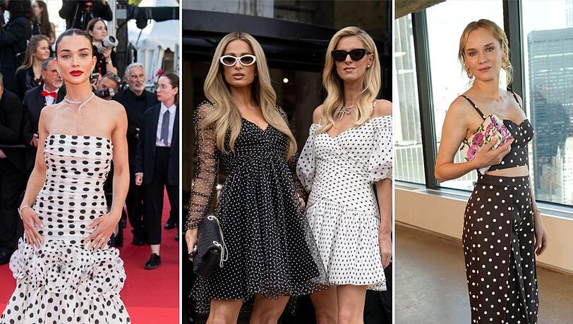 Amy Jackson-Westwick, Paris & Nicky Hilton sowie Diane Kruger in sommerlichen Outfits mit Polka Dots.