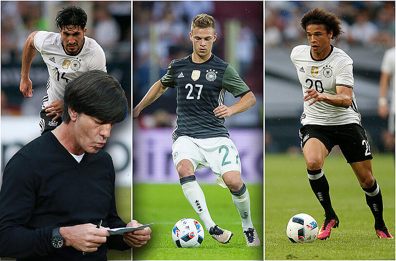 Setzt Joachim Löw (kleines Bild) gegen Nordirland auf einen der Jungen, etwas Emre Can (l.), Joshua Kimmich (m.) oder Leroy Sané?