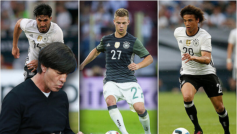 Setzt Joachim Löw (kleines Bild) gegen Nordirland auf einen der Jungen, etwas Emre Can (l.), Joshua Kimmich (m.) oder Leroy Sané? Setzt Joachim Löw (kleines Bild) gegen Nordirland auf einen der Jungen, etwas Emre Can (l.), Joshua Kimmich (m.) oder Leroy Sané?