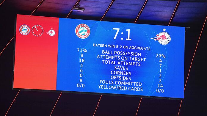 Der FC Bayern schlägt RB Salzburg im Achtelfinal-Rückspiel mit 7:1.