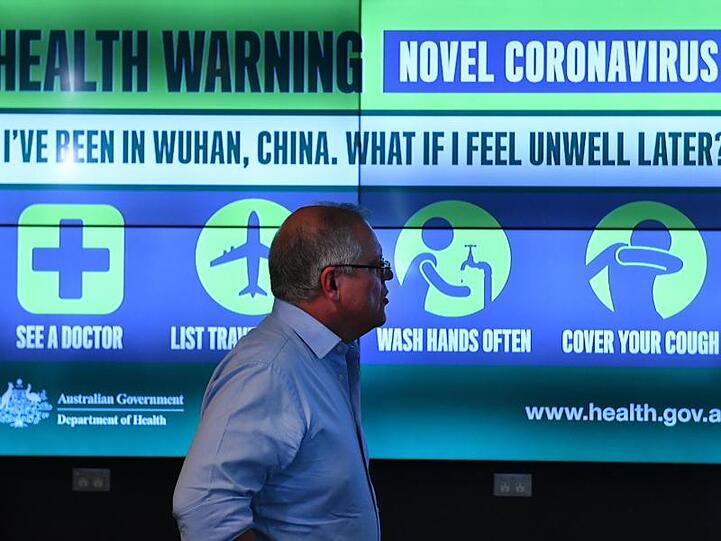 Der australische Premierminister Scott Morrison informiert sich im Gesundheitsministerium über die Schritte zur Kontrolle des Coronavirus.
