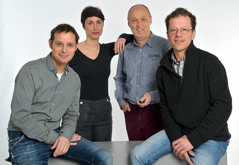 Das argum-Lehrer-Team: Wolfgang Nürbauer, Katharina Alt, Interview-Partner Thomas Einberger und Falk Heller(v.l.).