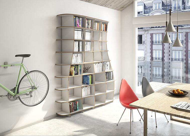 Mit dem online 3D-Konfigurator von form.bar lassen sich Möbel individuell designen. Die Fertigung übernimmt ein Schreiner anhand automatisiert übermittelter Fertigungsdaten. Okinlab präsentiert das Realsystem in der Bibliothek und auf der Start.up Area.