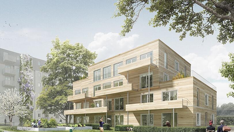 So soll das Holzhaus mit zehn Wohnungen nächstes Jahr ausschauen.