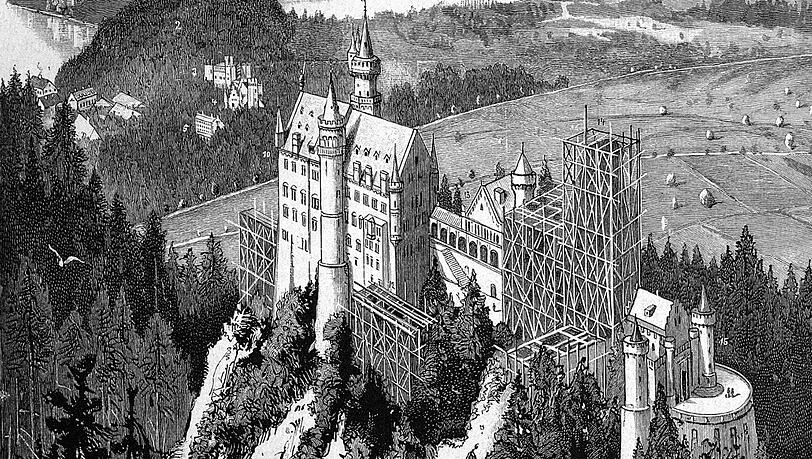 Schloss Neuschwanstein als Baustelle. Schloss Neuschwanstein als Baustelle.