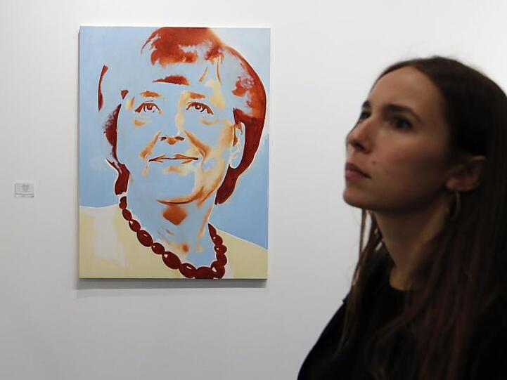 Wilhelm Sasnal, Angela Merkel, blau, 2017.