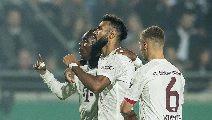 Trugen sich gegen Preußen Münster erneut in die Torschützenliste des FC Bayern ein: Eric Maxim Choupo-Moting (mi.) und Mathys Tel (li.).