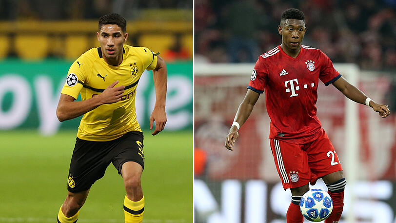 Achraf Hakimi (20) - David Alaba (26): Fuss: "Alaba ist nach wie vor eine Ausnahmeerscheinung auf seiner Position. Dennoch hat man bei ihm erstmals das Gefühl, dass er stagniert, wenn auch auf höchstem Niveau. Hakimi ist ein Top-Außenverteidiger, super schnell, mit guter Übersicht, zweikampfstark. Die Leihgabe von Real wird spätestens 2020 über die Außenbahn bei Real fegen. Ein ausgeglichenes Duell." So steht's 1,5:3,5
