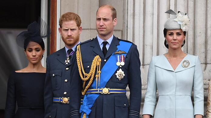 Foto aus 2018: Herzogin Meghan, Prinz Harry, Prinz William und Herzogin Kate stehen auf dem Balkon des Buckingham-Palasts.