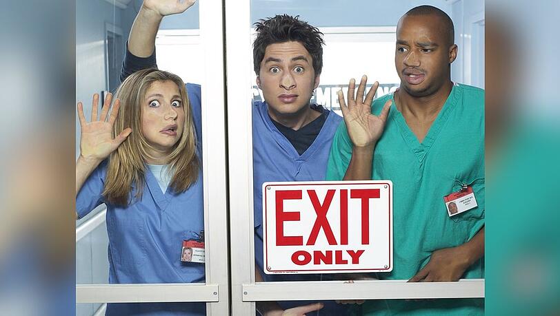 Die "Scrubs"-Stars Sarah Chalke, Zach Braff und Donald Faison.