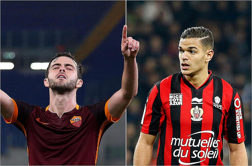 Medienberichten zufolge soll der FC Bayern an einer Verpflichtung Miralem Pjanic (l.) und Hatem Ben Arfa interessiert sein.
