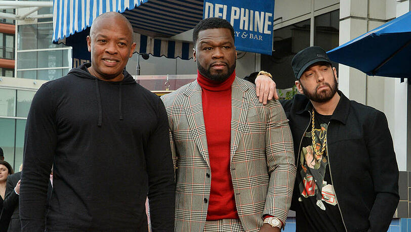Rap-Schwergewichte unter sich: Dr. Dre (l.), 50 Cent und Eminem