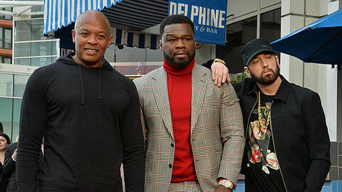 Rap-Schwergewichte unter sich: Dr. Dre (l.), 50 Cent und Eminem