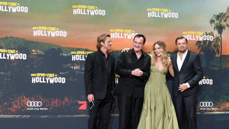 Hollywood-Glamour in Berlin: Brad Pitt (l-r), Quentin Tarantino, Margot Robbie und Leonardo DiCaprio. Hollywood-Glamour in Berlin: Brad Pitt (l-r), Quentin Tarantino, Margot Robbie und Leonardo DiCaprio.