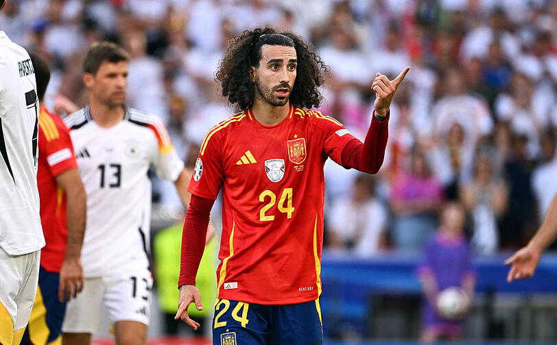 Marc Cucurella sorgte mit seinem Handspiel gegen den Schuss von Jamal Musiala für DIE Aufreger-Szene des Viertelfinals zwischen Spanien und Deutschland (2:1 n.V.)