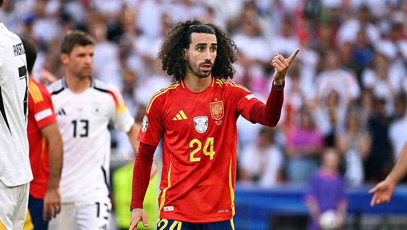 Marc Cucurella sorgte mit seinem Handspiel gegen den Schuss von Jamal Musiala für DIE Aufreger-Szene des Viertelfinals zwischen Spanien und Deutschland (2:1 n.V.)