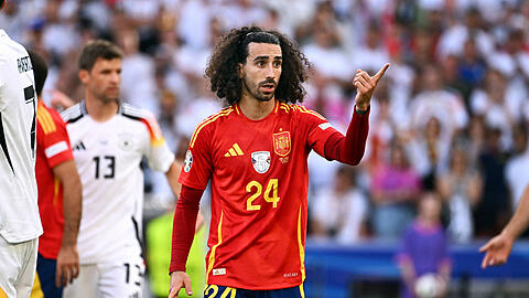 Marc Cucurella sorgte mit seinem Handspiel gegen den Schuss von Jamal Musiala für DIE Aufreger-Szene des Viertelfinals zwischen Spanien und Deutschland (2:1 n.V.)