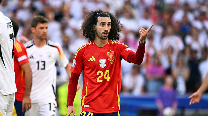 Marc Cucurella sorgte mit seinem Handspiel gegen den Schuss von Jamal Musiala für DIE Aufreger-Szene des Viertelfinals zwischen Spanien und Deutschland (2:1 n.V.)