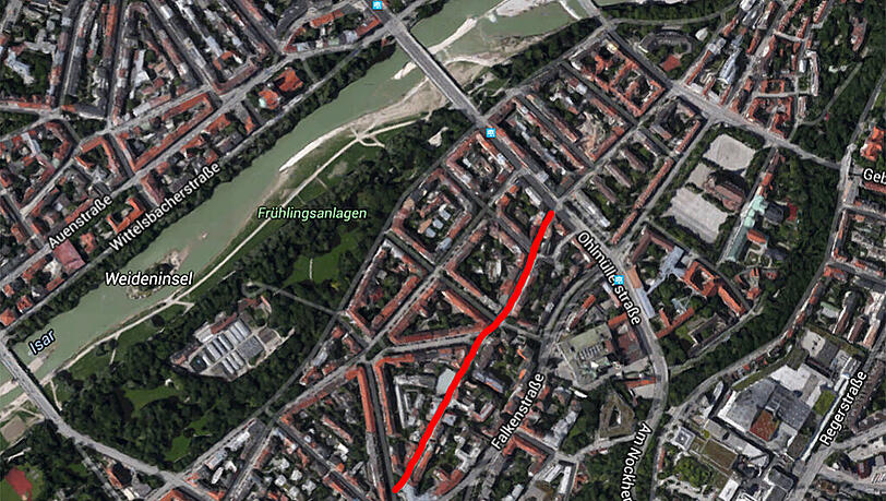 Die Studentin wurde irgendwo in der Entenbachstraße (rote Linie) angefahren. Wo genau der Unfall geschah, daran kann sich das Opfer nicht genau erinnern. Die Studentin wurde irgendwo in der Entenbachstraße (rote Linie) angefahren. Wo genau der Unfall geschah, daran kann sich das Opfer nicht genau erinnern.