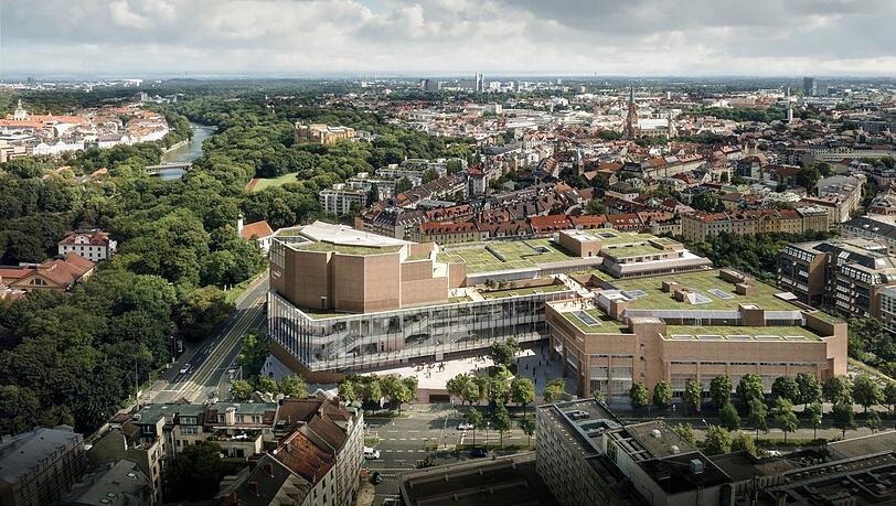 Der neue Gasteig mit der verlängerten Glashalle, die nach der Sanierung alle Bereiche des Gebäudes verbinden soll, in einer Darstellung des Architekturbüros Henn. Der neue Gasteig mit der verlängerten Glashalle, die nach der Sanierung alle Bereiche des Gebäudes verbinden soll, in einer Darstellung des Architekturbüros Henn.