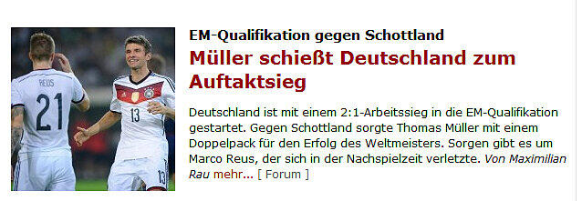 "Müller schießt Deutschland zum Auftaktsieg", spiegel.de