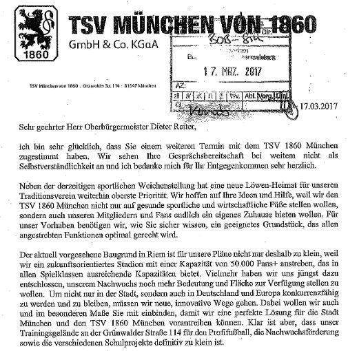 Brisantes Dokument: Diesen Brief schrieb Ismaik an Reiter &ndash; und sagt darin selbst das Riem-Gelände als Standort ab.