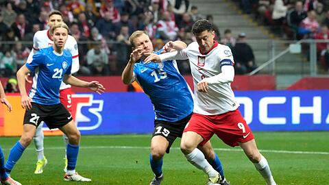 Robert Lewandowski (r) hat mit Polen das Playoff-Finale erreicht.