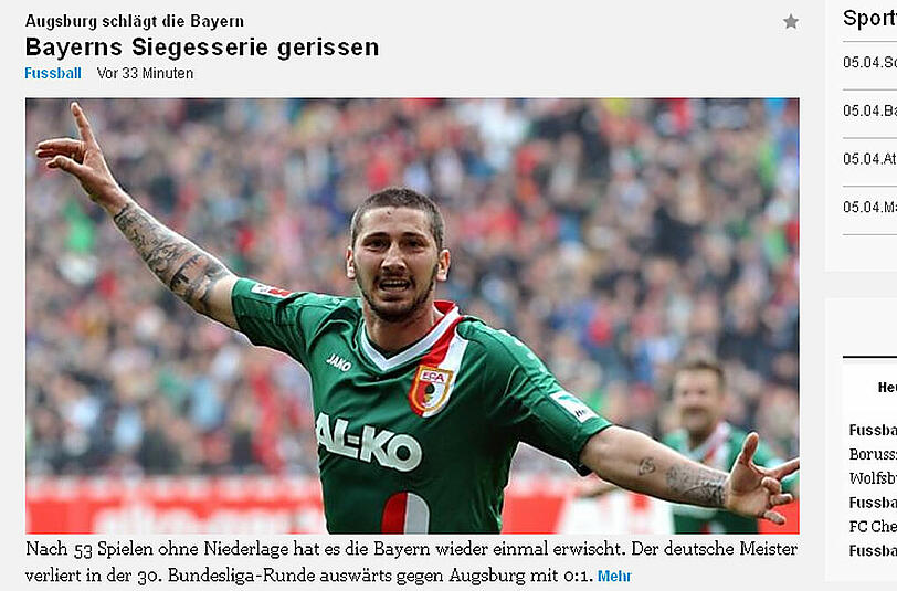 nzz.ch schreibt: Bayerns Siegesserie gerissen