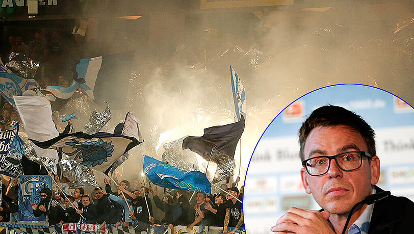 Immer wieder mit Fan-Ärger wie hier konfrontiert: Löwen-Geschäftsführer Markus Rejek.Hier zündeln die Fans beim Auswärtsspiel in Nürnberg. Immer wieder mit Fan-Ärger wie hier konfrontiert: Löwen-Geschäftsführer Markus Rejek.Hier zündeln die Fans beim Auswärtsspiel in Nürnberg.