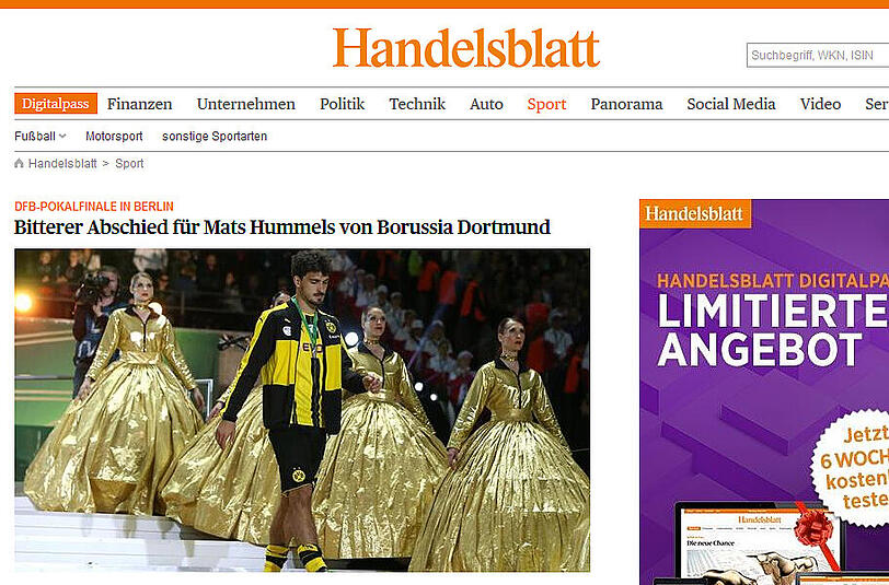 Das Handelsblatt fokussiert sich am Tag nach dem Finale auf Vereinswechseler Mats Hummels.