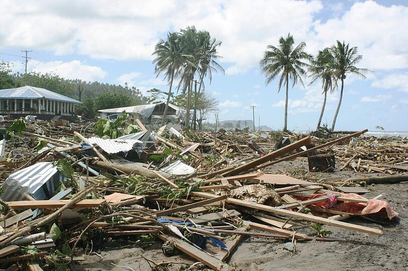 Der verwüstete Strand bei dem Ort Lalomanu an der Südküste Samoas.