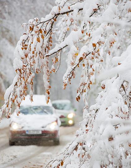 Über zehn Zentimeter Neuschnee hat es in der Nacht zum Samstag in Ilmenau (Thüringen) gegeben. Auf den Straßen geht nun alles ein bisschen langsamer.