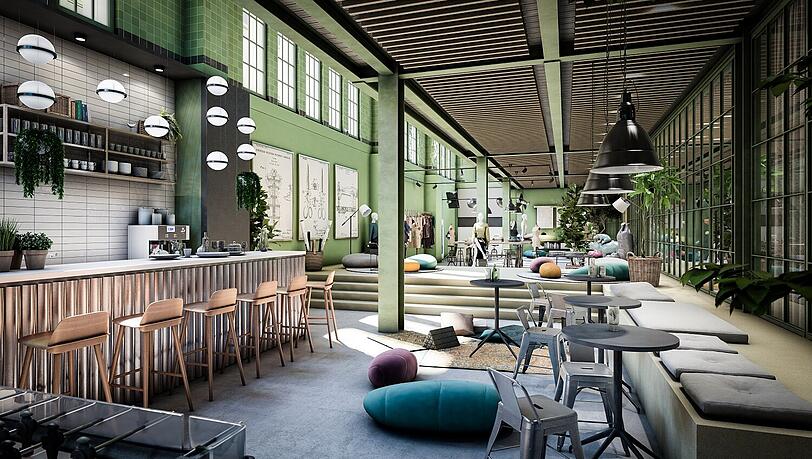 K&uuml;che, Bar, Besprechungsecken und B&uuml;ros: So soll das "Maschinenhaus" bald innen aussehen.