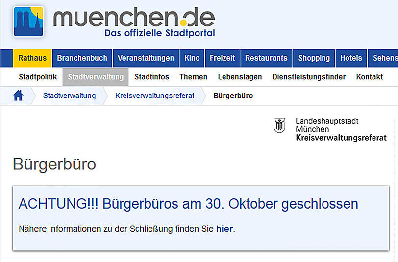 KVR und Bürgerbüros werden am 30. Oktober geschlossen bleiben.