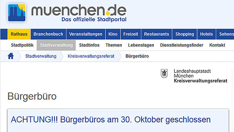 KVR und Bürgerbüros werden am 30. Oktober geschlossen bleiben.